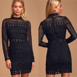 NWT Lulus Full-Hearted Black Crochet Lace Long Sleeve Dress in black Size: S